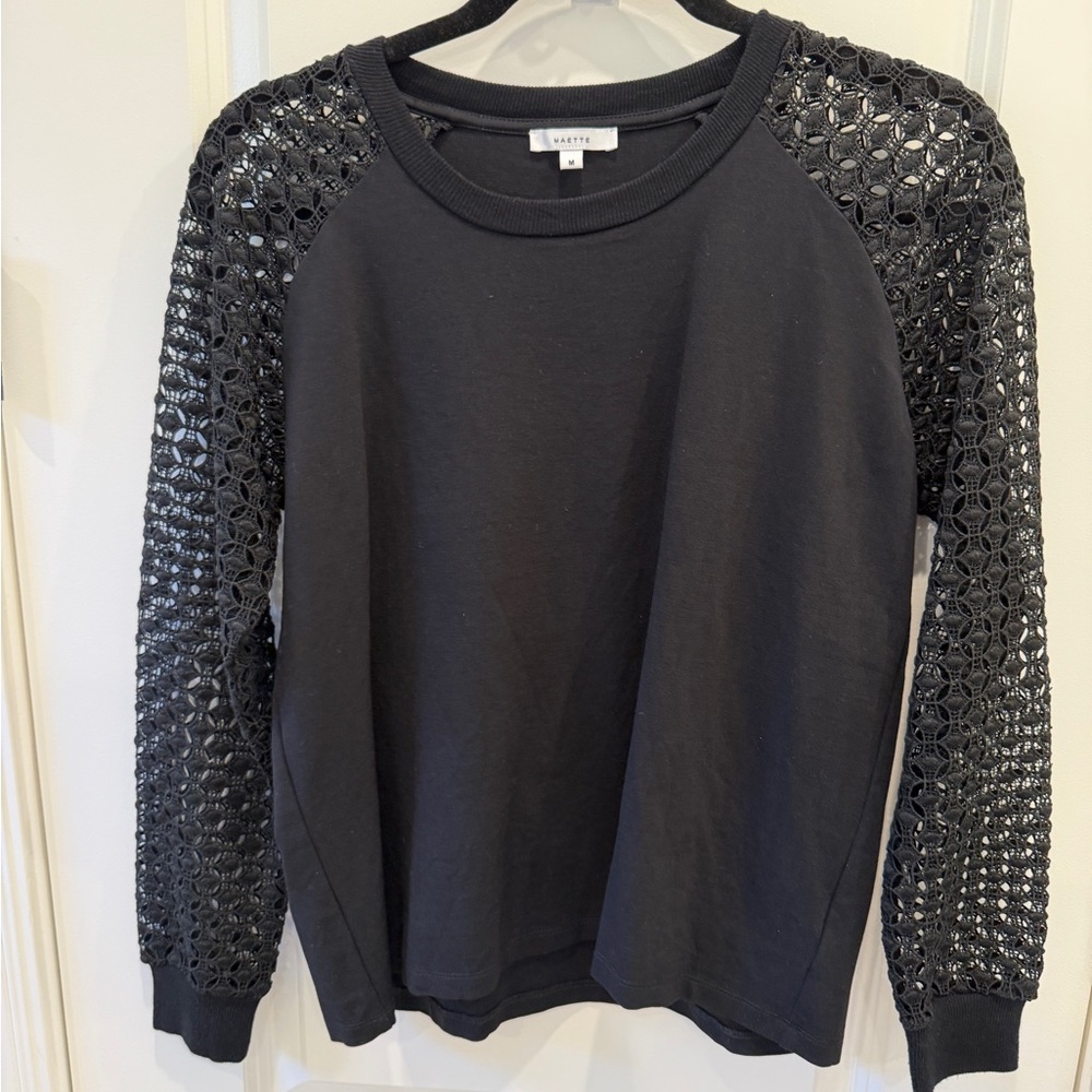 Maette Black Crochet Sleeve Top